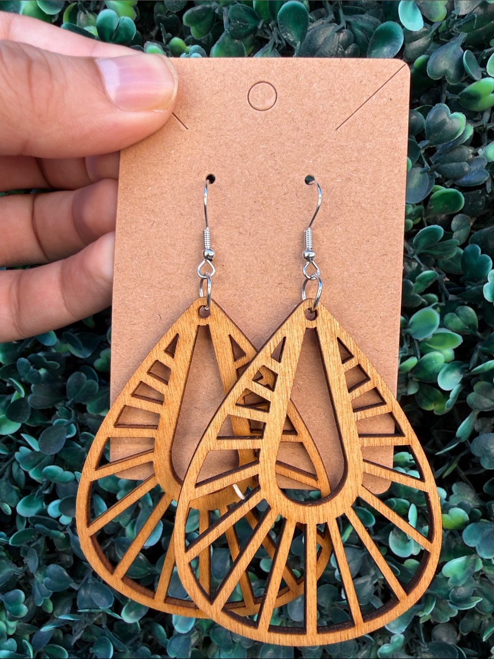 Hand Crafted Wooden Teardrop Cutout Earrings